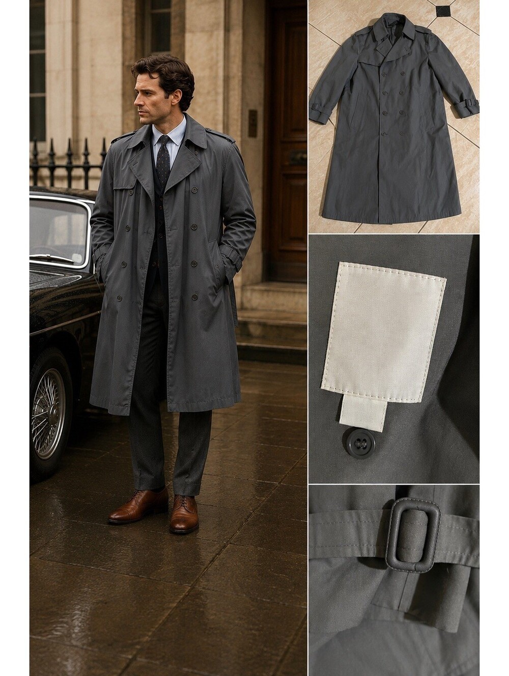 Vintage London Fog by Ramsutta Men’s 44R Gray Double Breasted Trench Raincoat